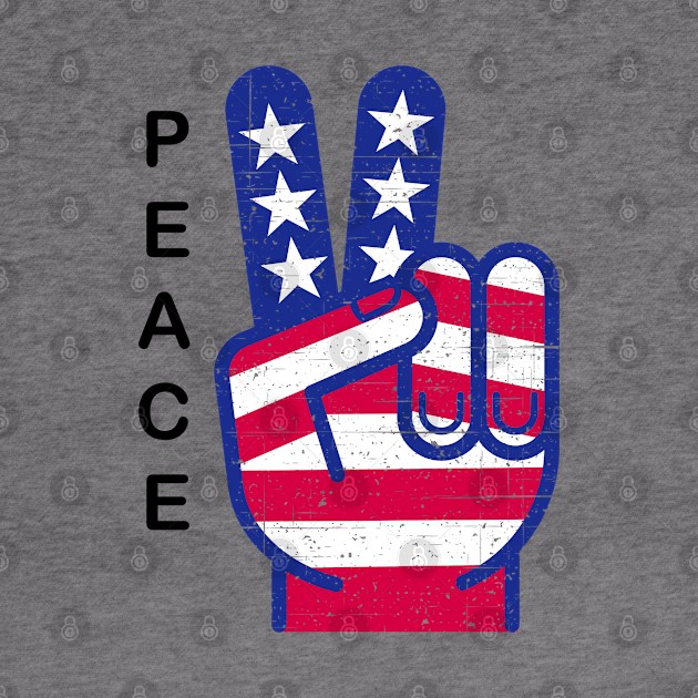 PATRIOTIC PEACE SIGN RED WHITE AND BLUE RETRO (word: PEACE) by Long-N-Short-Shop